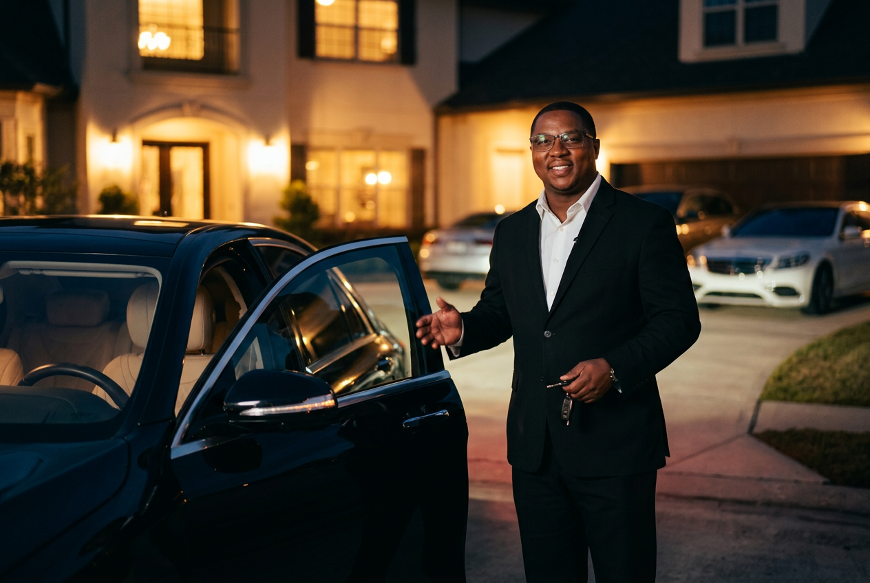 706 Parking Management valet attendant beside a Southern Hospitality valet parking sign at an Atlanta event